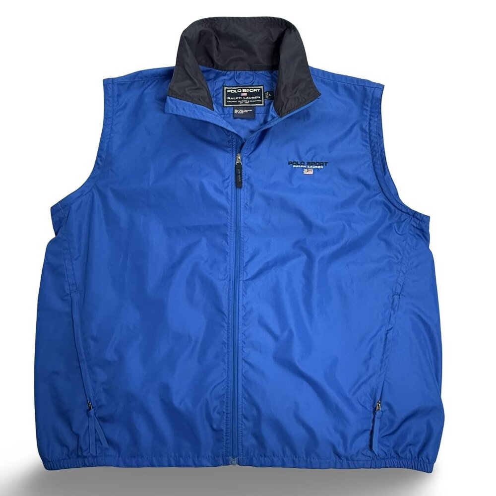 Vintage Polo Sport Ralph Lauren Vest Mens Large Blue Windbreaker USA‎ Flag 90s